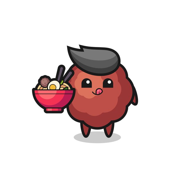 Lindo personaje de albóndiga comiendo fideos