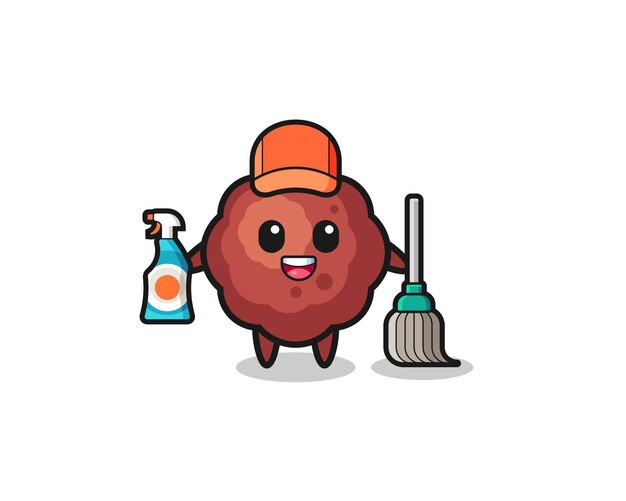 Lindo personaje de albóndigas como mascota de servicios de limpieza