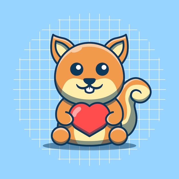 Lindo personaje de ardilla sosteniendo una ilustración de vector de corazón estilo de dibujos animados plano