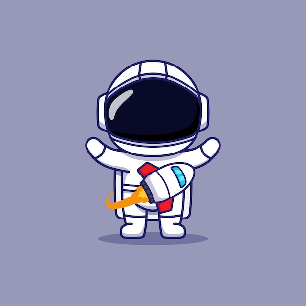 Vector lindo personaje de astronauta jugando mini cohete