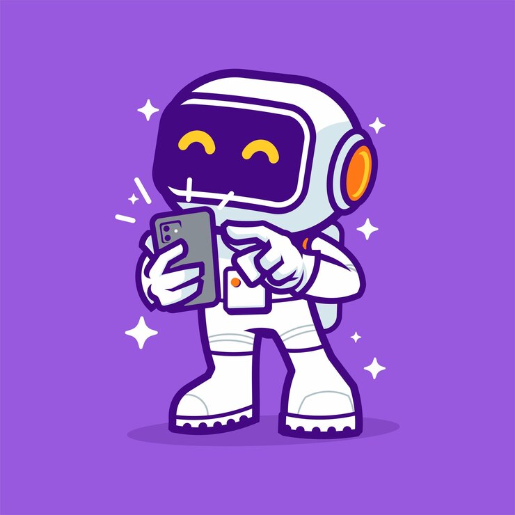 Vector lindo personaje astronauta niño teléfono celular dibujando con vectores de ciencia tecnología con aislado