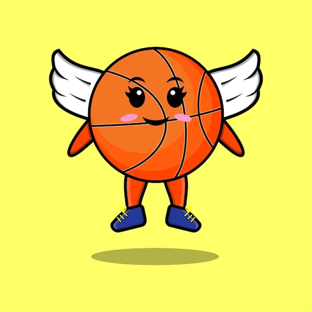 Lindo personaje de baloncesto de dibujos animados con alas en un diseño de estilo moderno