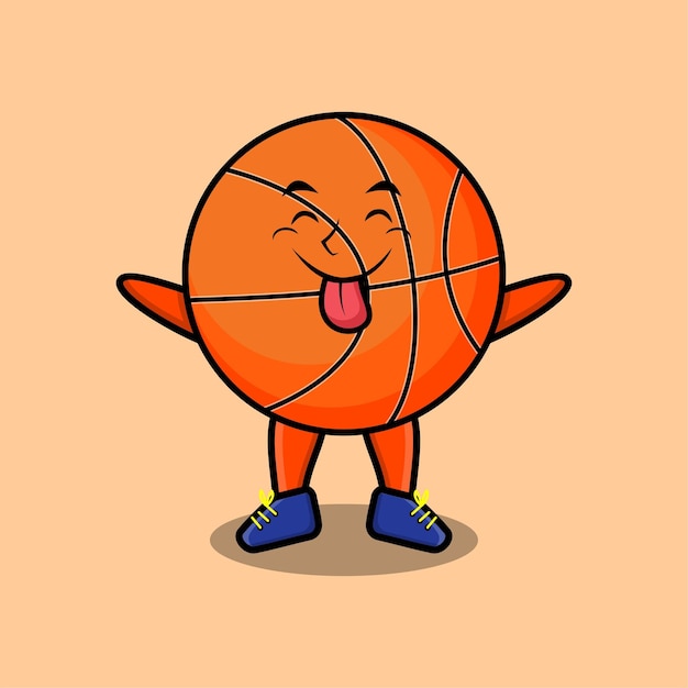 Lindo personaje de baloncesto de dibujos animados con expresión llamativa en estilo lindo