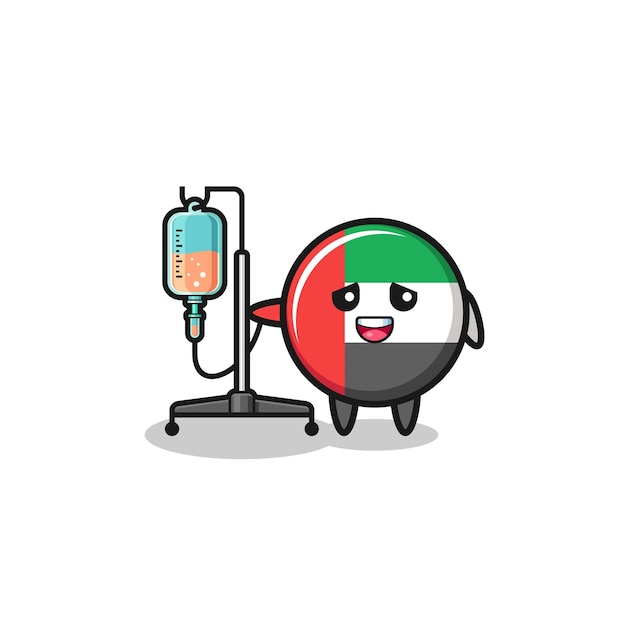 Lindo personaje de la bandera de los emiratos árabes unidos de pie con poste de infusión