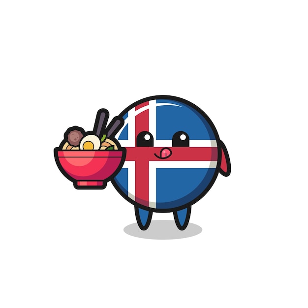 Lindo personaje de la bandera de islandia comiendo fideos