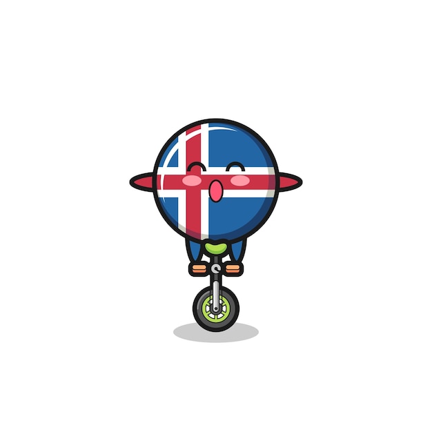 El lindo personaje de la bandera de islandia está montando una bicicleta de circo