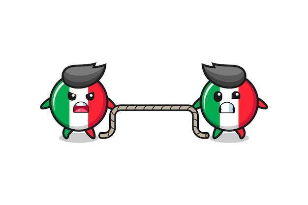 Lindo personaje de bandera de italia está jugando al juego de tira y afloja, diseño lindo