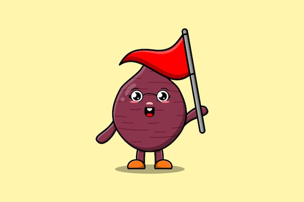 Lindo personaje de batata de dibujos animados con bandera triangular en ilustración de diseño moderno 3d