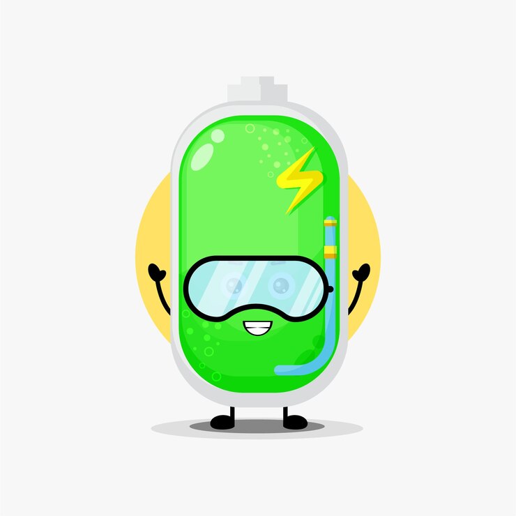 Vector lindo personaje de batería en equipo de buceo.