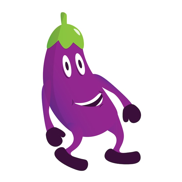 Lindo personaje de berenjena feliz Dibujos animados divertidos comida estilo plano Vegetal emoji vector ilustración