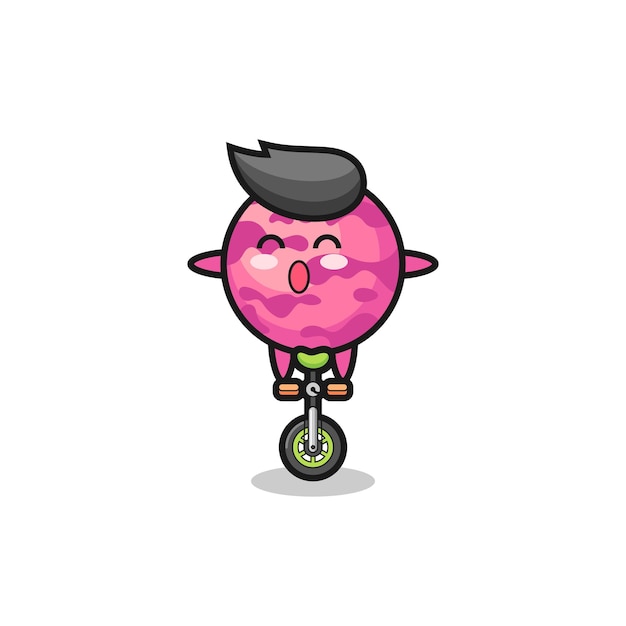 El lindo personaje de la bola de helado está montando una bicicleta de circo, diseño de estilo lindo para camiseta, pegatina, elemento de logotipo