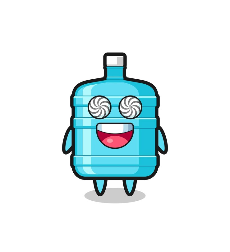 Vector lindo personaje de botella de agua de galón con ojos hipnotizados