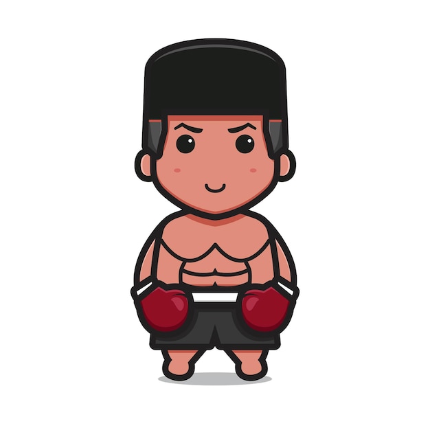 Lindo personaje de boxeo use guantes rojos icono de vector de dibujos animados ilustración icono de deporte