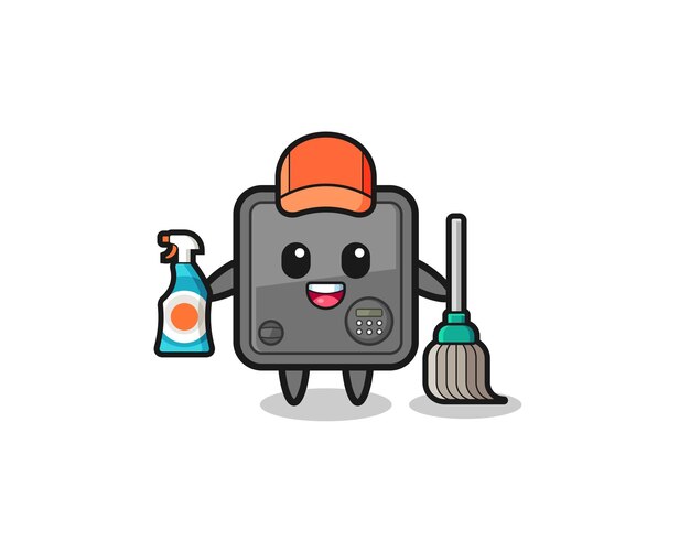 Lindo personaje de caja fuerte como mascota de servicios de limpieza lindo diseño