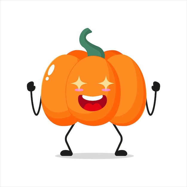 Vector lindo personaje de calabaza emocionado emoticon de dibujos animados de calabaza electrizante divertido en estilo plano