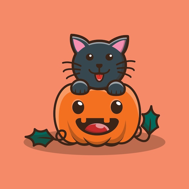 lindo personaje de calabaza y gato