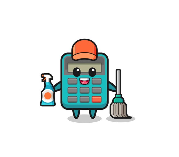 Lindo personaje de calculadora como mascota de servicios de limpieza