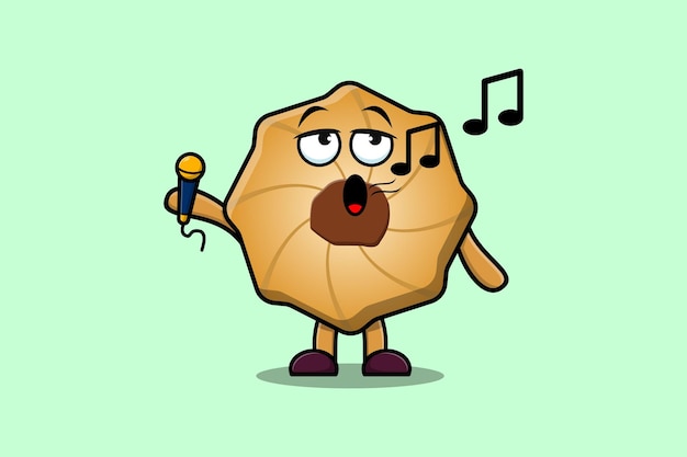 Lindo personaje de cantante de galletas de dibujos animados con micrófono