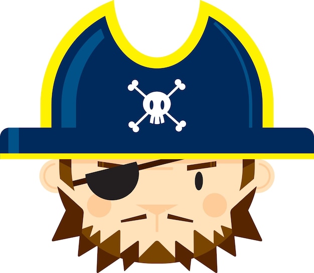 Vector lindo personaje de capitán pirata con parche en el ojo de capa y espada de dibujos animados