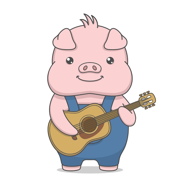 Lindo personaje de cerdo tocando la guitarra