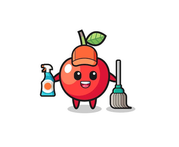 Lindo personaje de cereza como mascota de los servicios de limpieza.