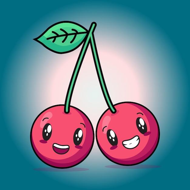Lindo personaje de cerezas Kawaii