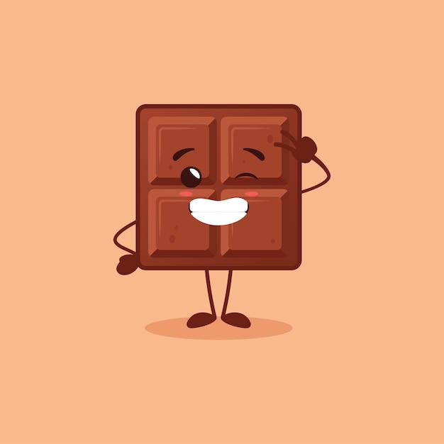 El lindo personaje de chocolate está sonriendo ampliamente con una postura de mano de queso listo para ser fotografiado