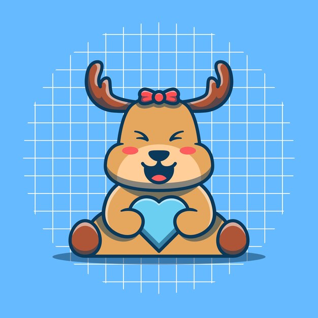 Lindo personaje de ciervo abrazando la ilustración de vector de corazón