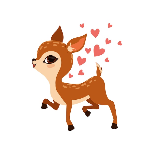Lindo personaje de ciervo con corazones Ilustración vectorial aislada sobre un fondo blanco
