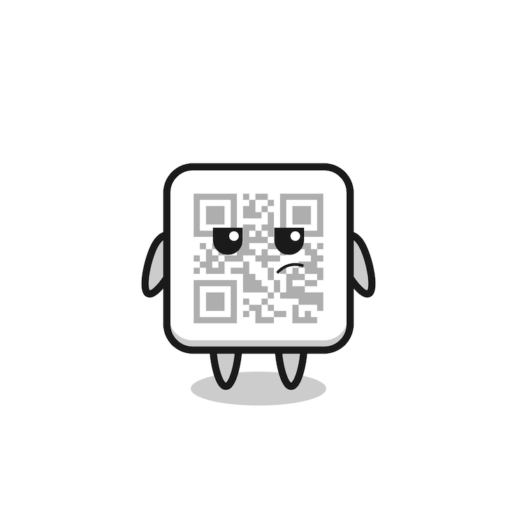 Vector lindo personaje de código qr con expresión sospechosa