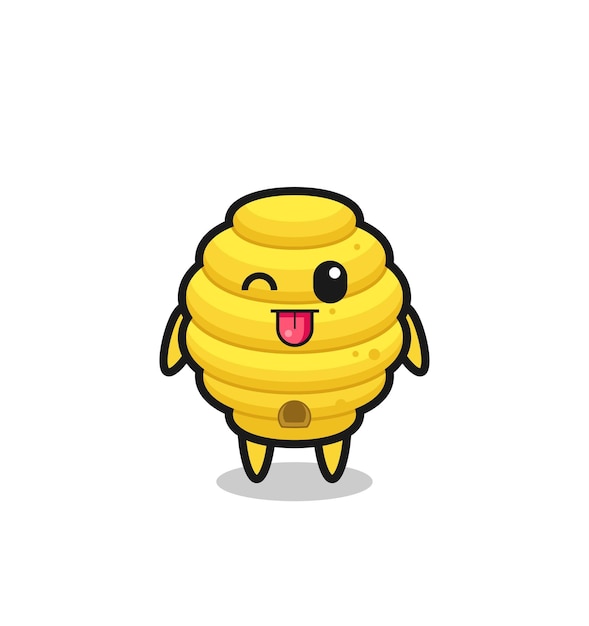 Lindo personaje de colmena de abejas en dulce expresión mientras saca la lengua