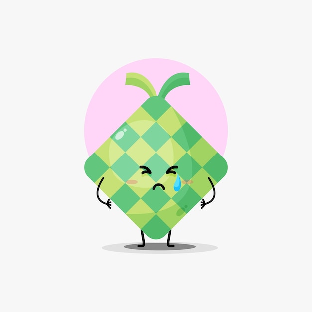 Lindo personaje de comida ketupat está llorando