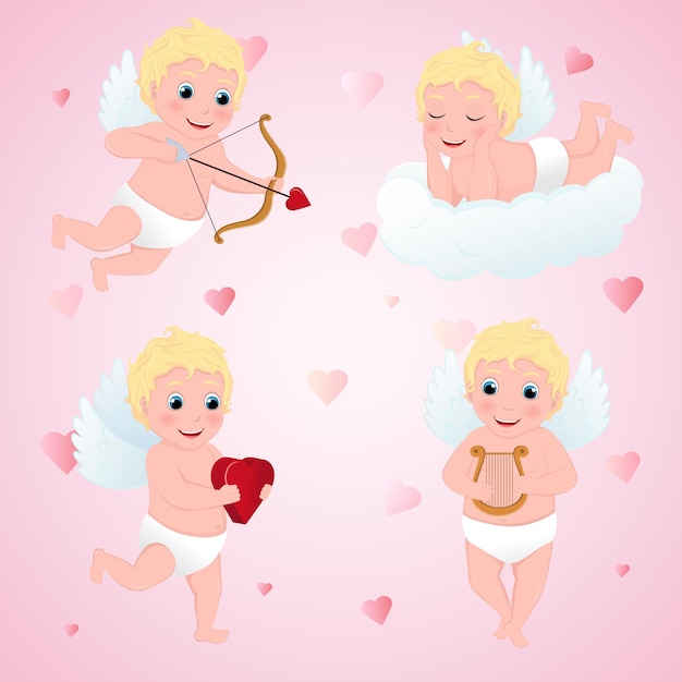 Lindo personaje de cupido en diferentes poses.