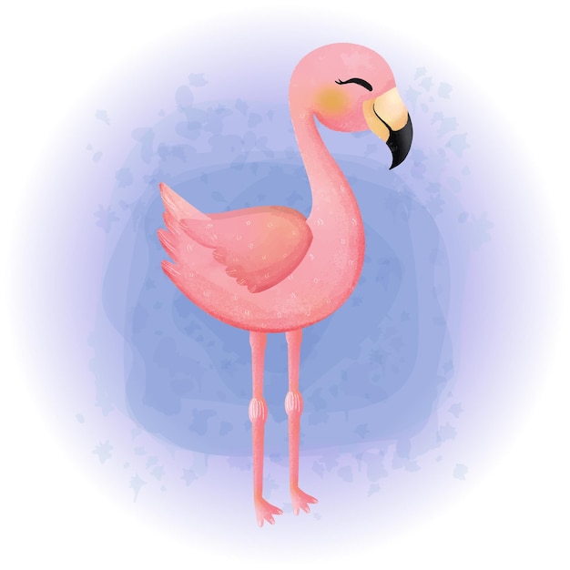 Lindo personaje de dibujos animados de acuarela de flamenco tropical 01