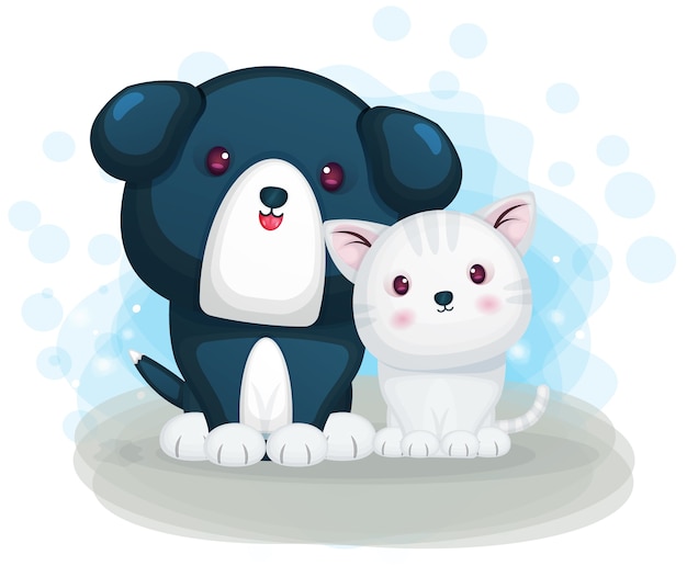 Lindo personaje de dibujos animados amigable para perros y gatos en casa