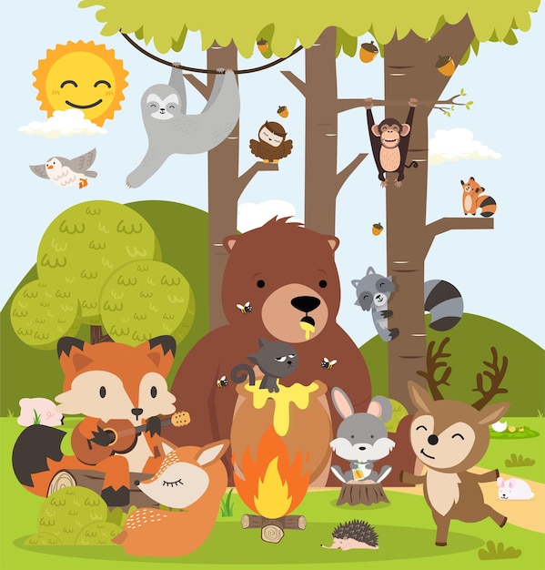 Lindo personaje de dibujos animados de animales del bosque del bosque