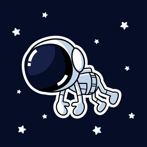 Lindo personaje de dibujos animados de astronauta flota en el espacio premium gráfico vectorial activo