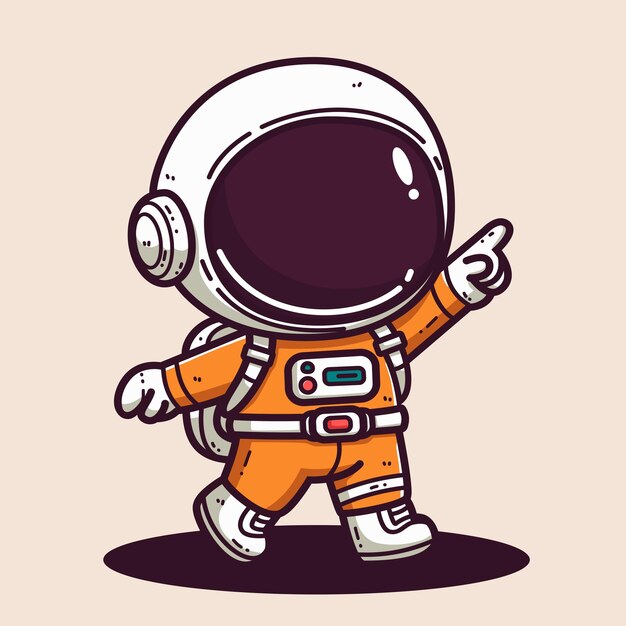 El lindo personaje de dibujos animados Astronauta con traje y casco naranja