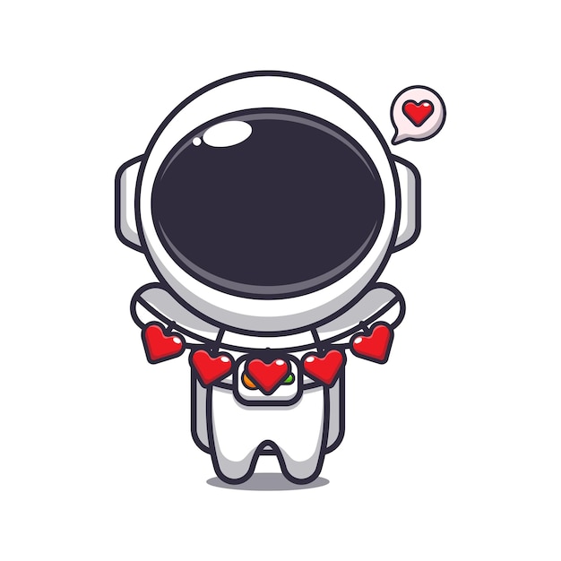 Lindo personaje de dibujos animados de astronautas con decoración de amor.