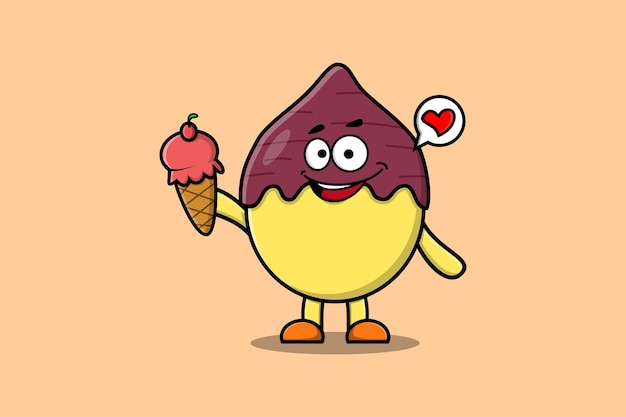 Lindo personaje de dibujos animados de batata con helado