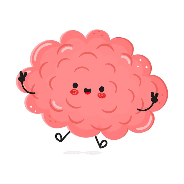 Lindo personaje de dibujos animados de cerebro rosado con expresión alegre sobre fondo blanco