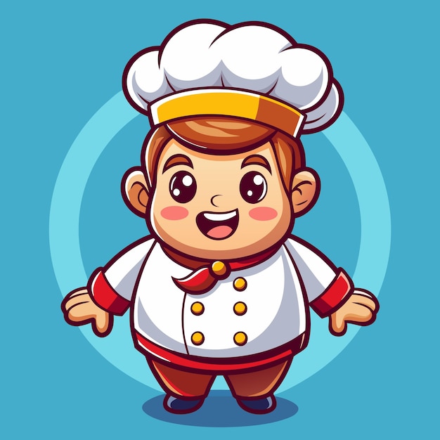 El lindo personaje de dibujos animados de chef en uniforme blanco