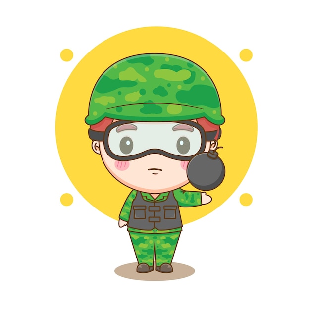 Vector lindo personaje de dibujos animados chibi soldado