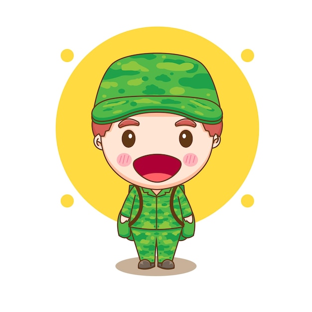 Lindo personaje de dibujos animados chibi soldado