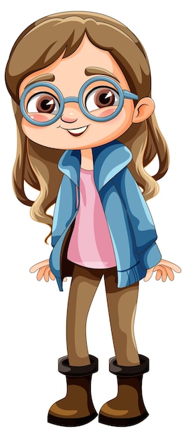 Vector lindo personaje de dibujos animados de chica nerd