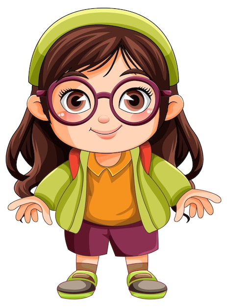 Lindo personaje de dibujos animados de chica nerd