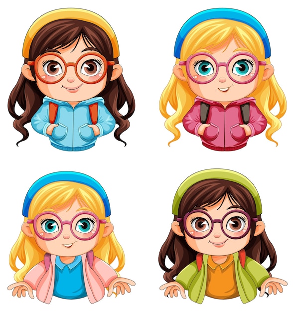 Vector lindo personaje de dibujos animados de chica nerd