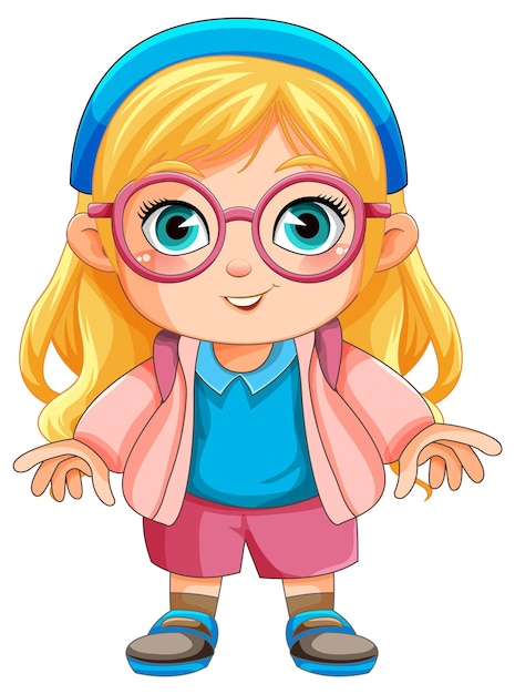 Vector lindo personaje de dibujos animados de chica nerd