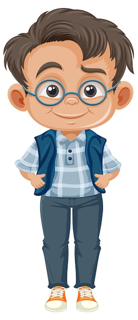 Vector lindo personaje de dibujos animados de chico nerd