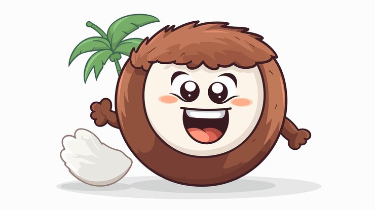Vector el lindo personaje de dibujos animados de coco en ilustración plana vectorial